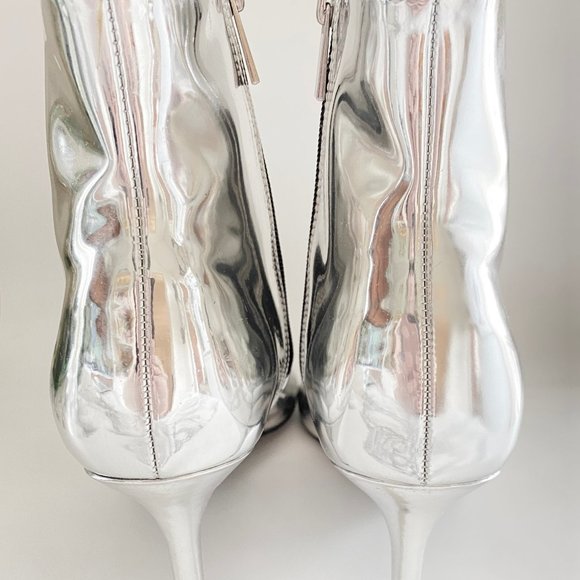 Bamboo Prevail Silver Womens Pointy Toe Zipper Ankle Booties Boots Patent 9 - Picture 5 of 12